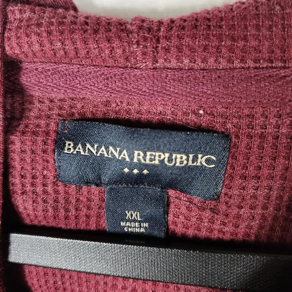 Banana Republic XXL Waffle Knit Hoodie Burgundy Maroon‎ Stripe Pullover Casual